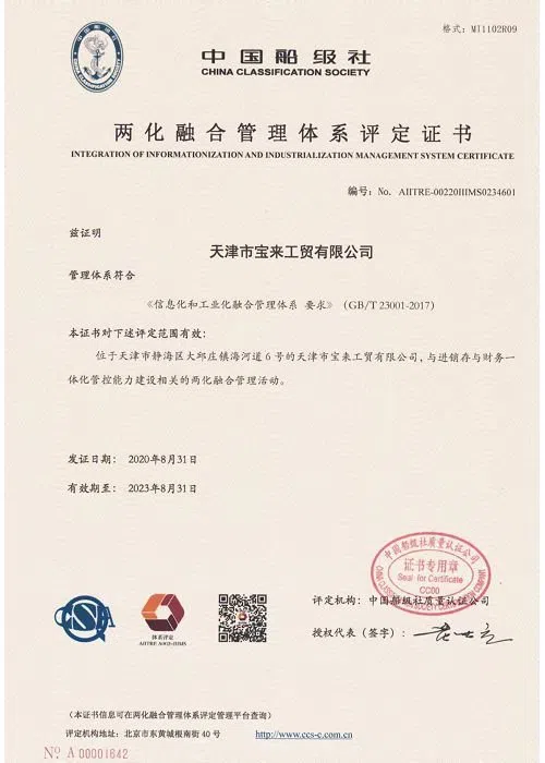 The two integration management system evaluation certificate